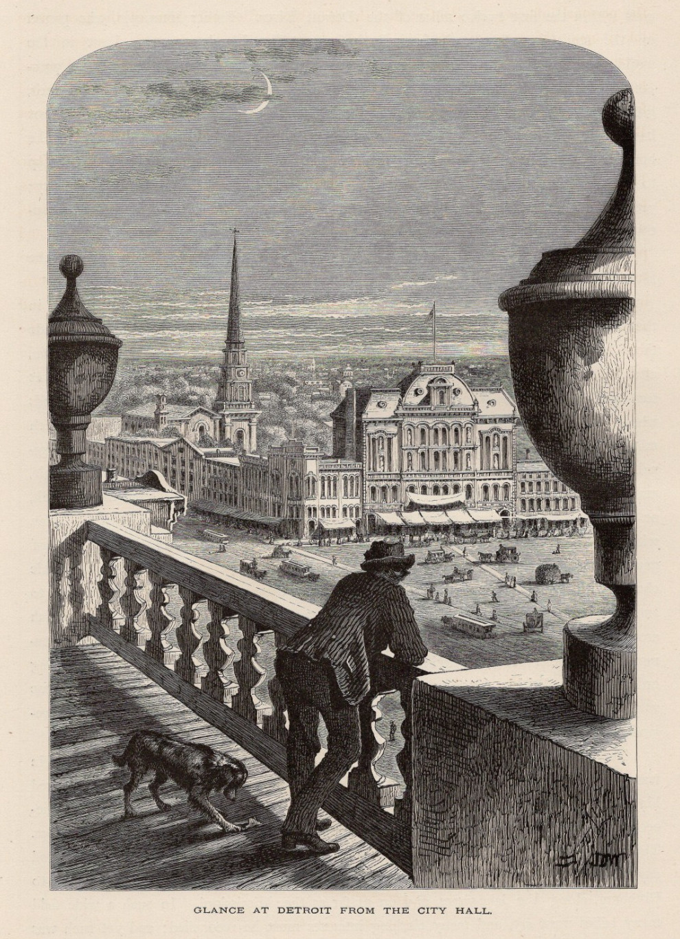 Glance At Detroit Michigan From City Hall Square 1872 Wood Engraving Print