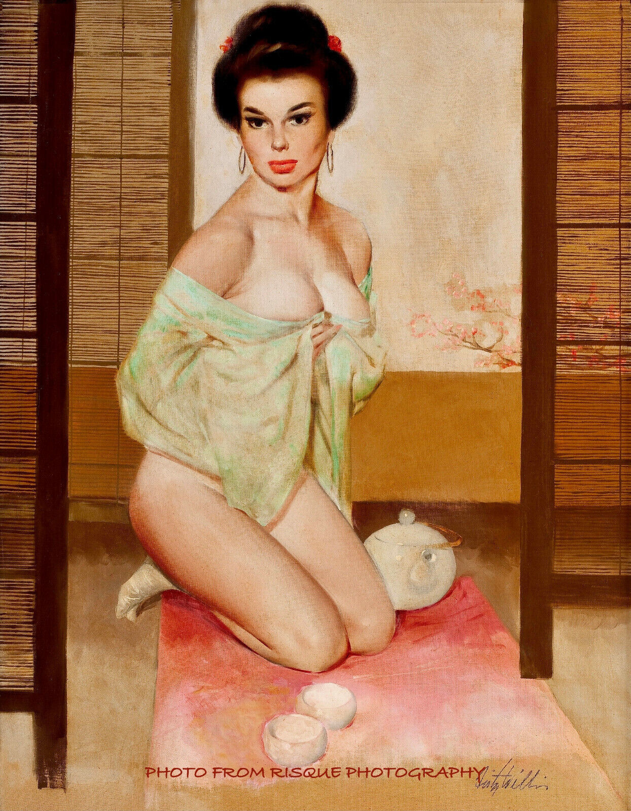 Pretty Japanese Woman & Tea Set 8.5×11″ Photo Print Fritz Willis Pinup Fine Art