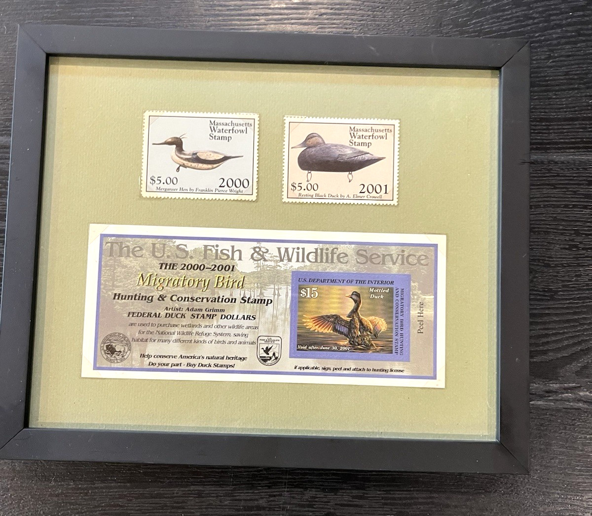 2000-1 Migratory Bird Hunting & Conservation Stamp U.S Interior Framed 2 Stamps