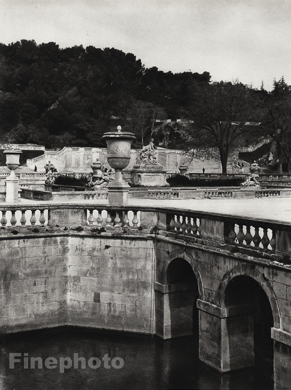 1927 Vintage FRANCE Nimes Jardin de la Fontaine Canal Statue Photo By HURLIMANN