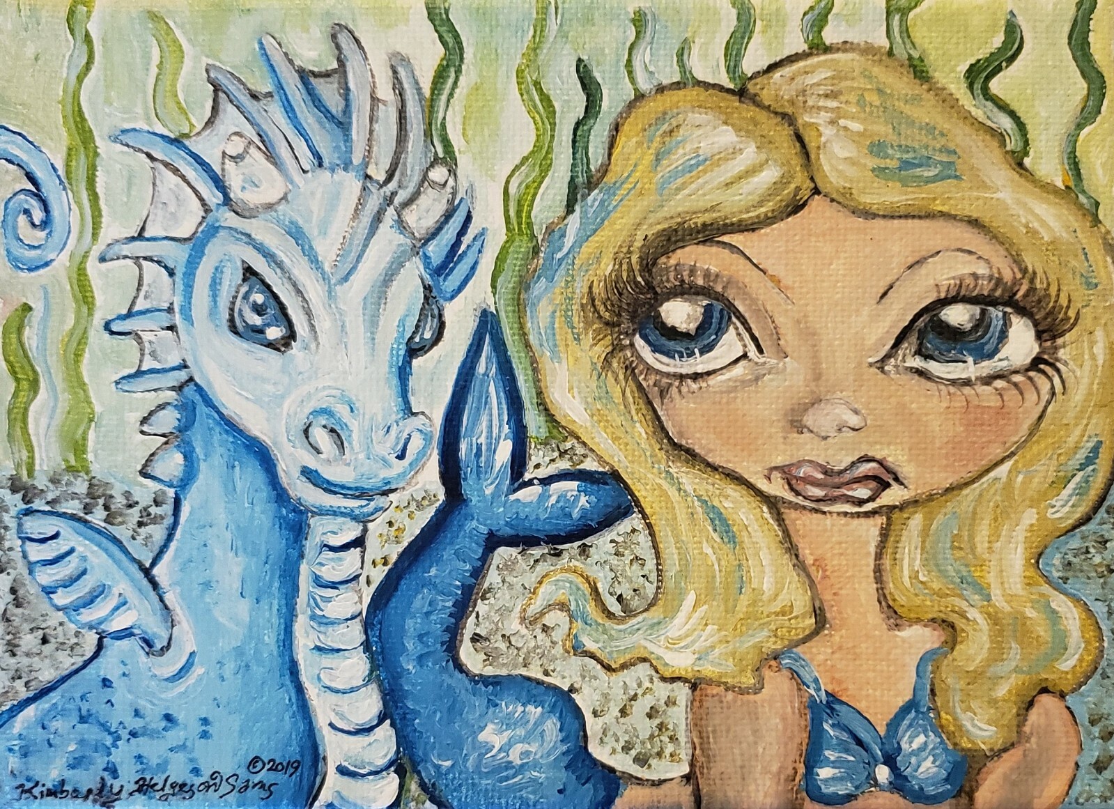 4×6 Art Print Mermaid and Baby Sea Dragon Signed Artist Kimberly Helgeson Sams
