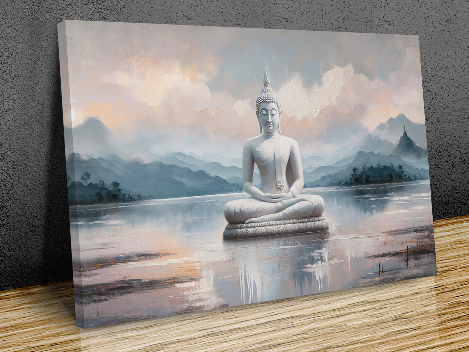 Buddha Lake Skies Wall Art mounted canvas print ready to hang