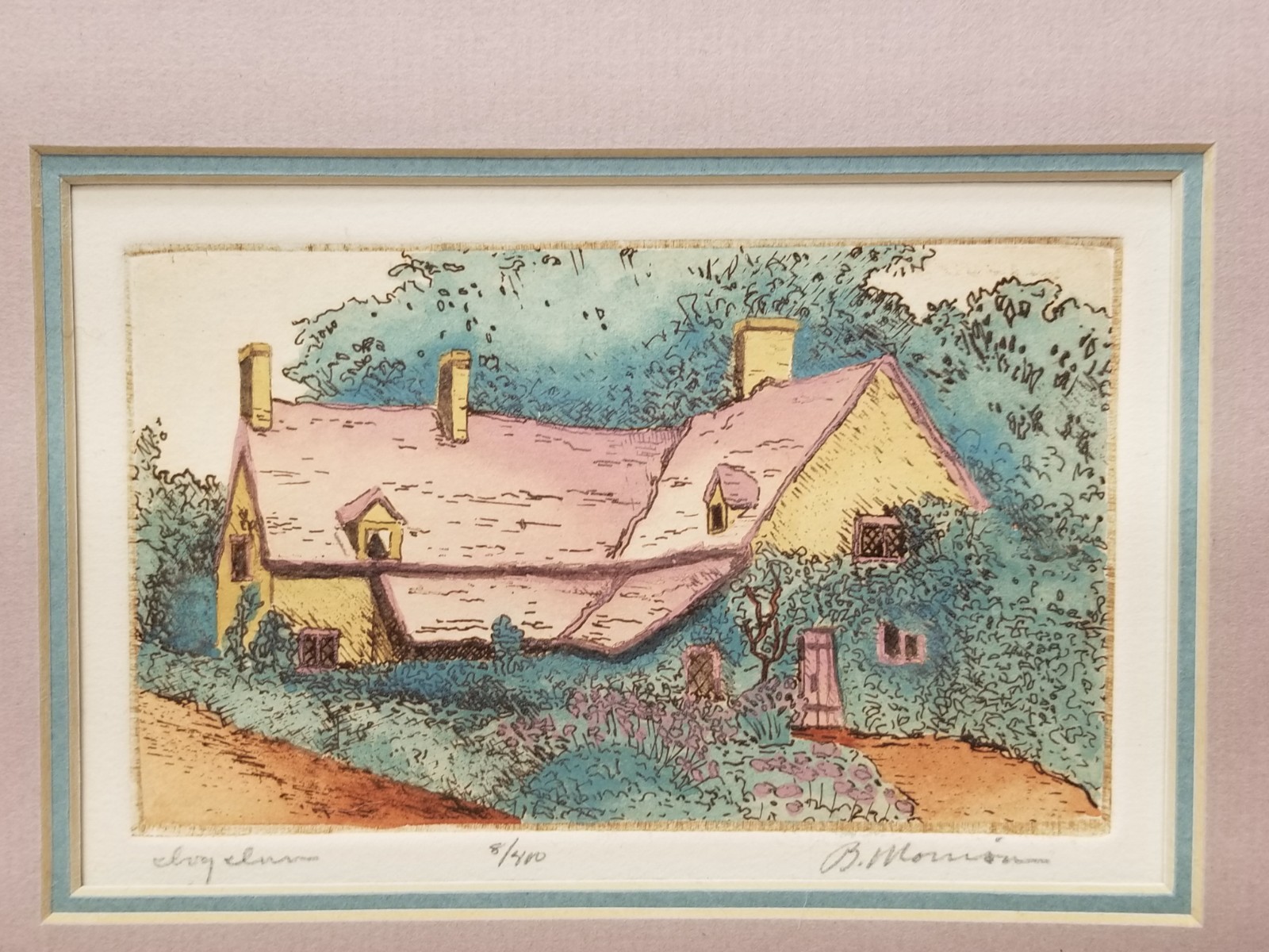 Ivy Inn Cottage Lithograph Signed B Morrison Numbered Low 8/400 Matted Only