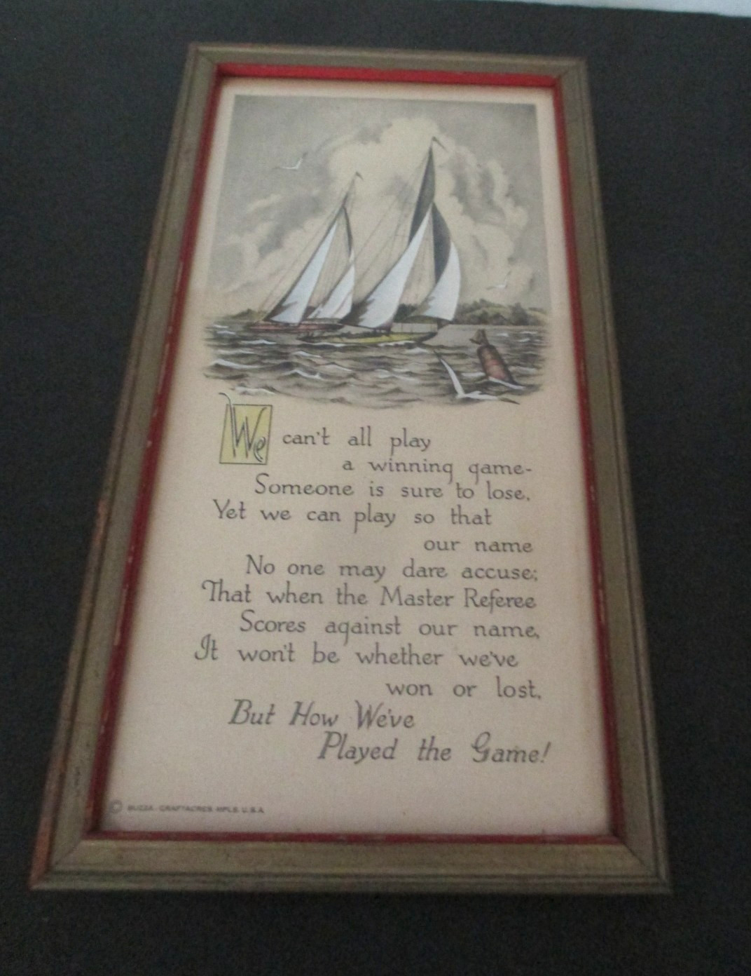 VTG The Buzza Company Craftacres Motto How We’ve Played the Game in Gold Frame