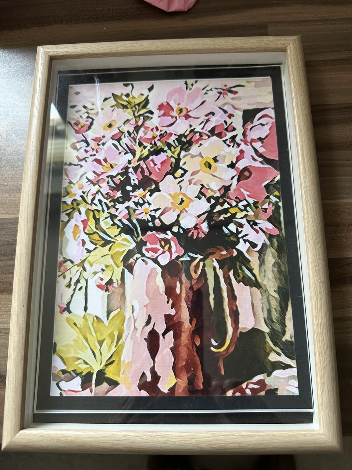 Wooden Framed Flower Art Print Picture in Wood Frame 23 x 32 cm