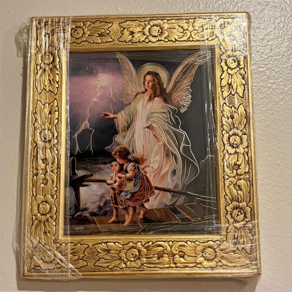Fine Art Museum Quality Guardian Angel Wall Art with Handmade Gold Leaf Frame