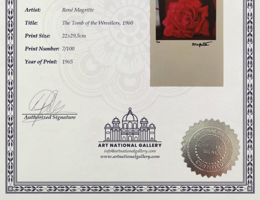 Original Magritte signed lithograph with frame, COA and appraisal for $3,500 usd
