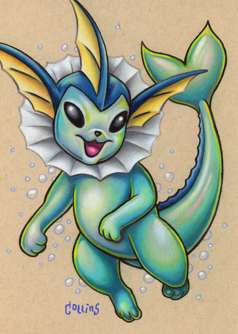 Vaporeon Eevee Eeveelution Pokemon Drawing Pop Wall Art Print Nintendo Game Nerd