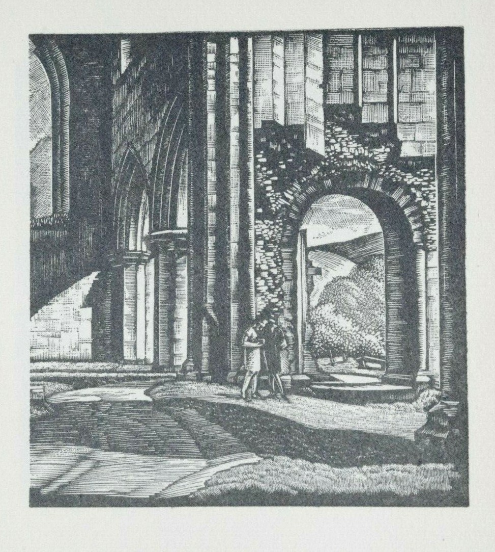 BOLTON ABBEY YORKSHIRE DALES Print of a Woodcut GREENWOOD C1952
