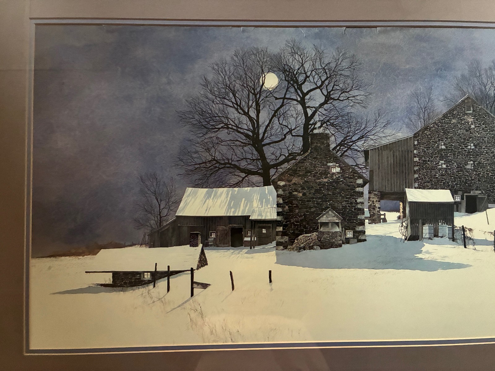 SIGNED PETER SCULTHORPE HILLTOP FARM – MATTED FRAMED GLASS 42″ x 25″ – CLASSIC!