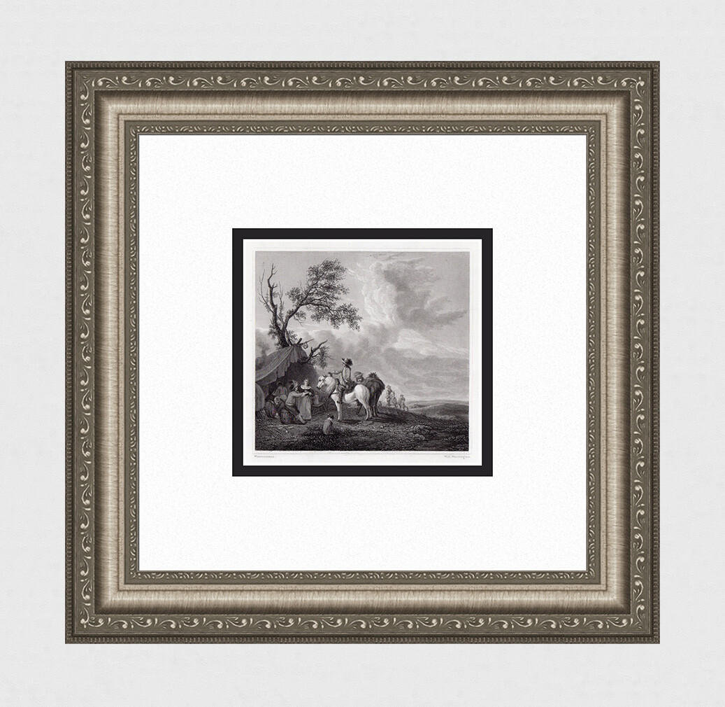 Interesting 1800s Philips WOUWERMAN Engraving “Sutling Booth” Framed SIGNED COA