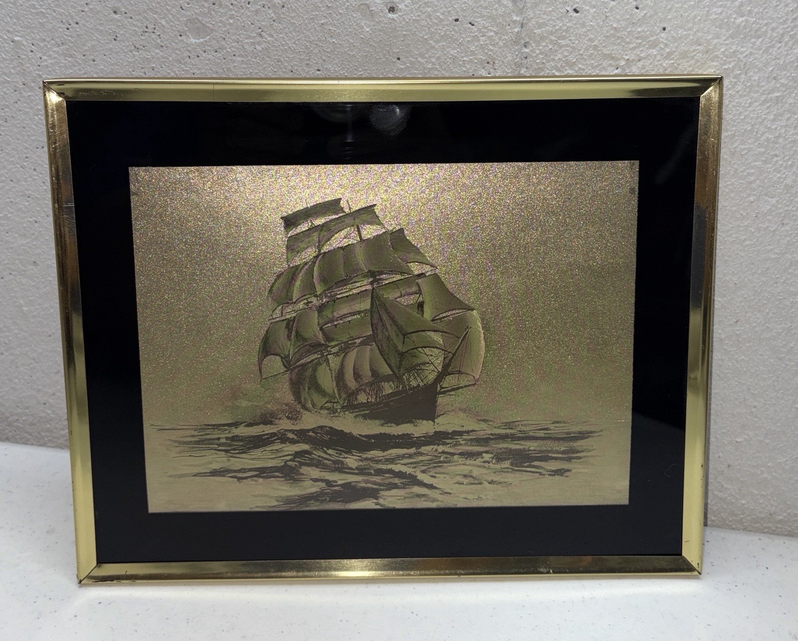 Vintage 1980s Dufex Gold Foil Prints Sailing Clipper Ship Art In Frame USA Made