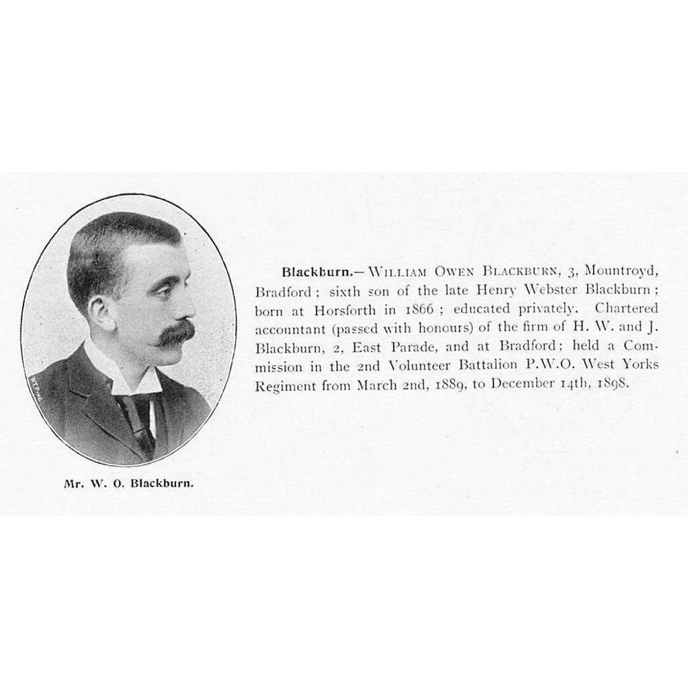 William Owen Blackburn of Mountroyd, Bradford – Antique Print 1902