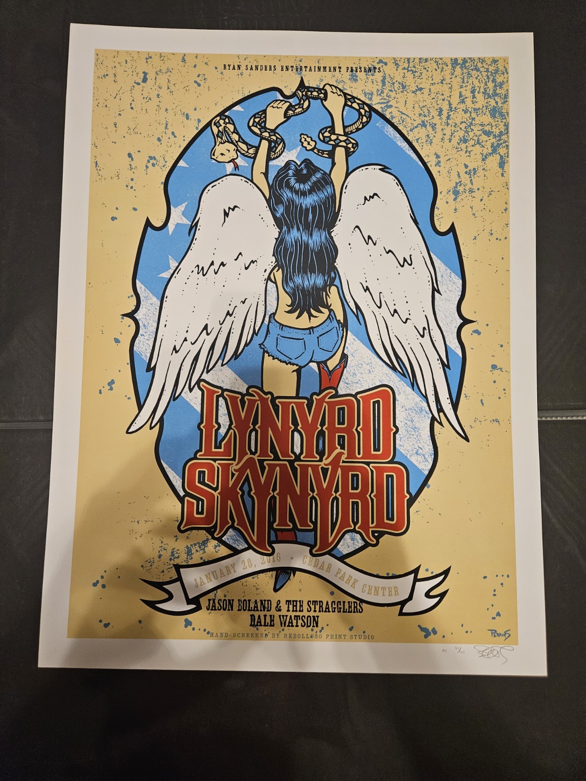 AUTHENTIC LYNYRD SKYNYRD 2016 AUSTIN SIGNED AND NUMBERED AE BILLY PERKINS