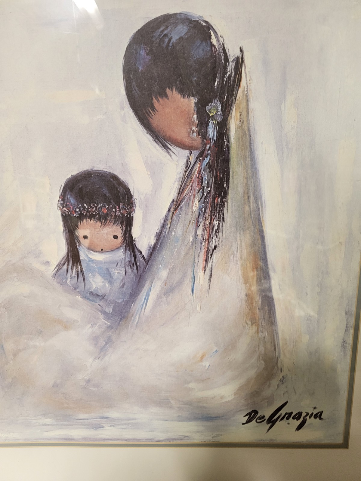 Vintage Signed By Artist TED DE GRAZIA Lg Navajo Mother Print Framed Dbl Matted