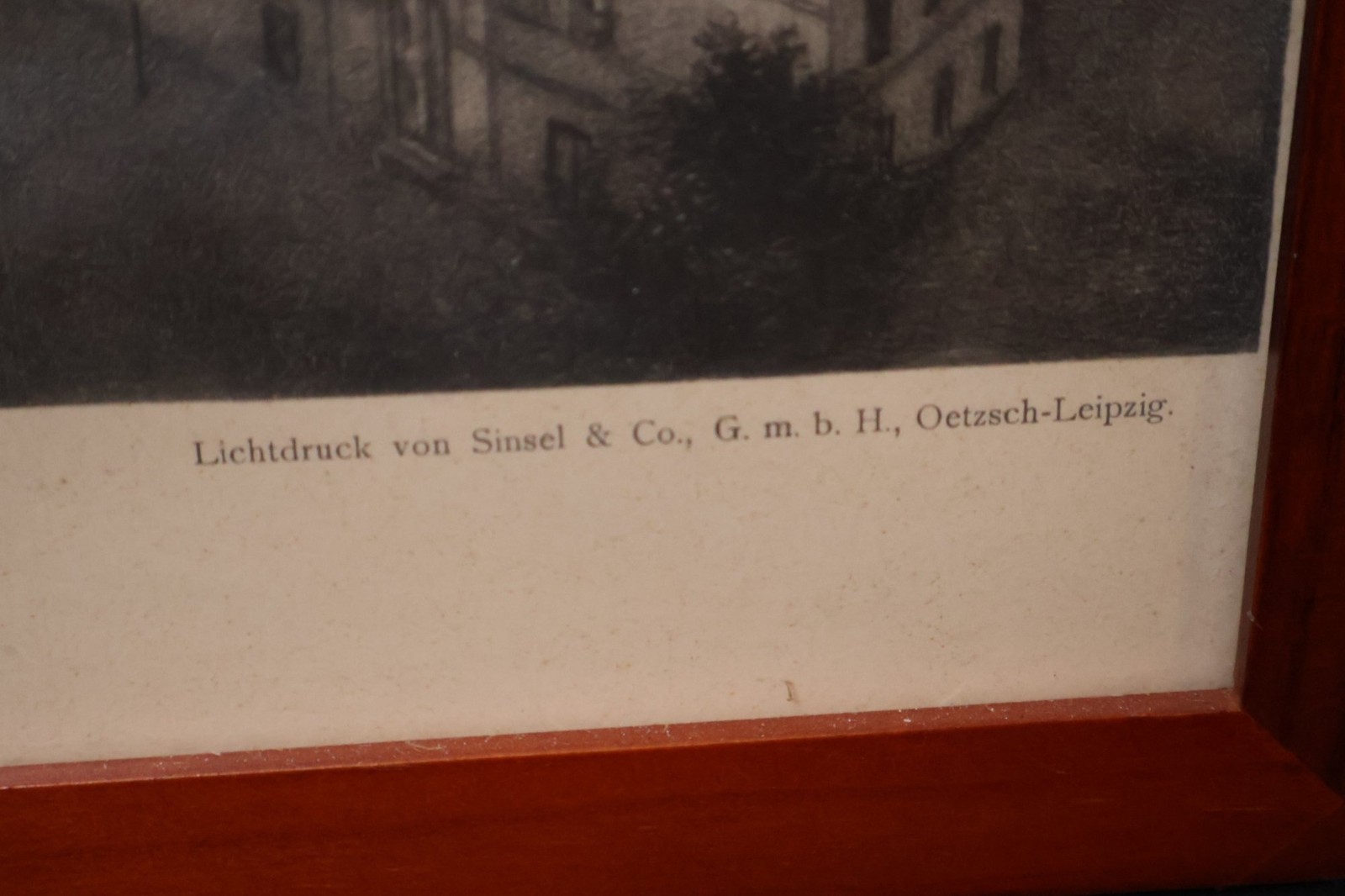 Antique Framed Panoramic print of Rendsburg Germany 1902 Buchhandlung 22″ MCM