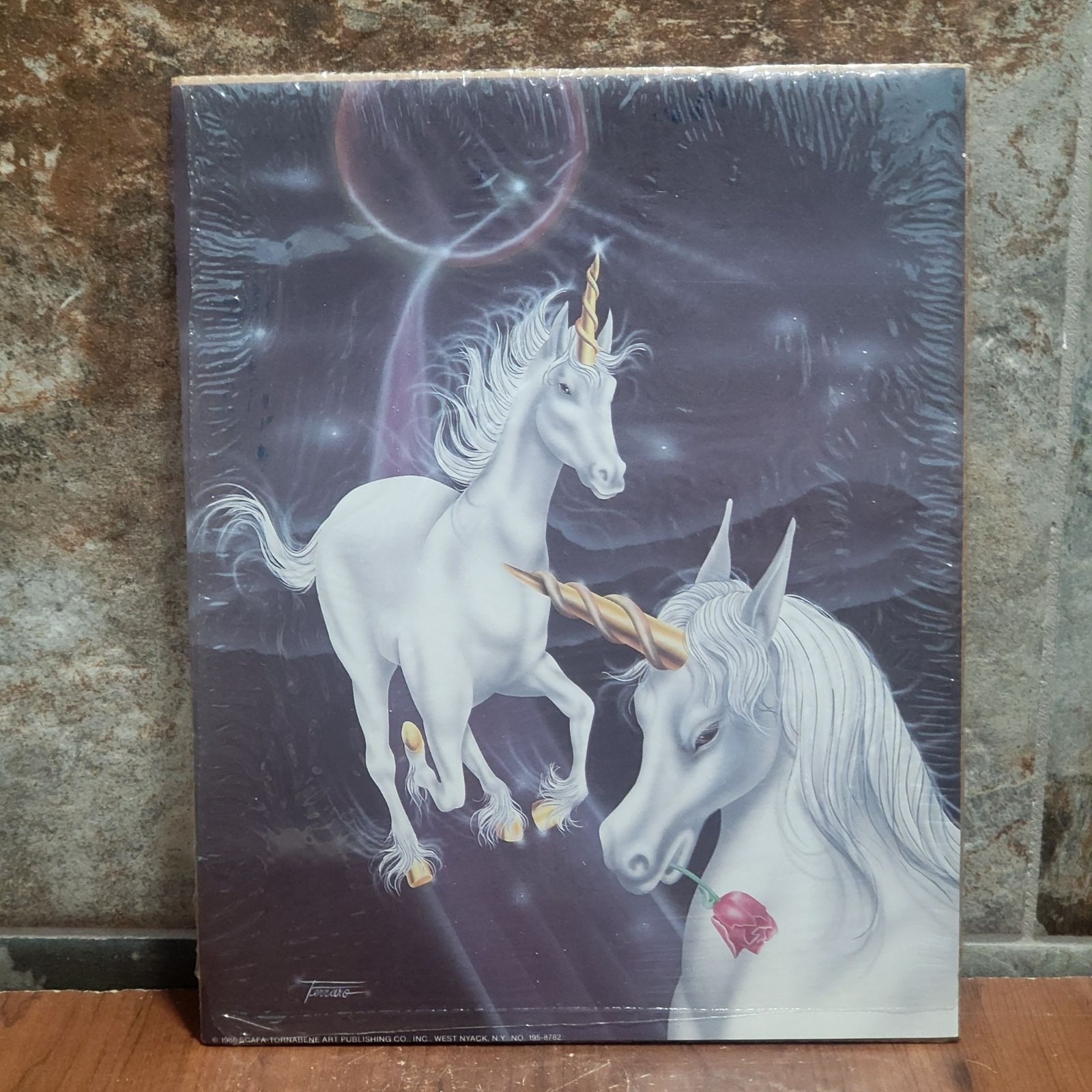 Vintage Unframed Magical Fantasy Two Unicorns Art Print 1986 Margaret Ferraro