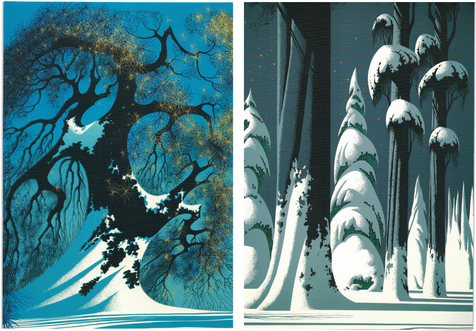 Lot of two Eyvind Earle blank note cards: “Winter Scenes” frame them 5×7