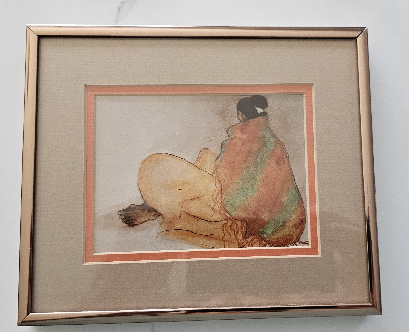 Framed Matted Print “Angelina’s Shawl” By Navajo Artist RC Gorman 8×6.5 in