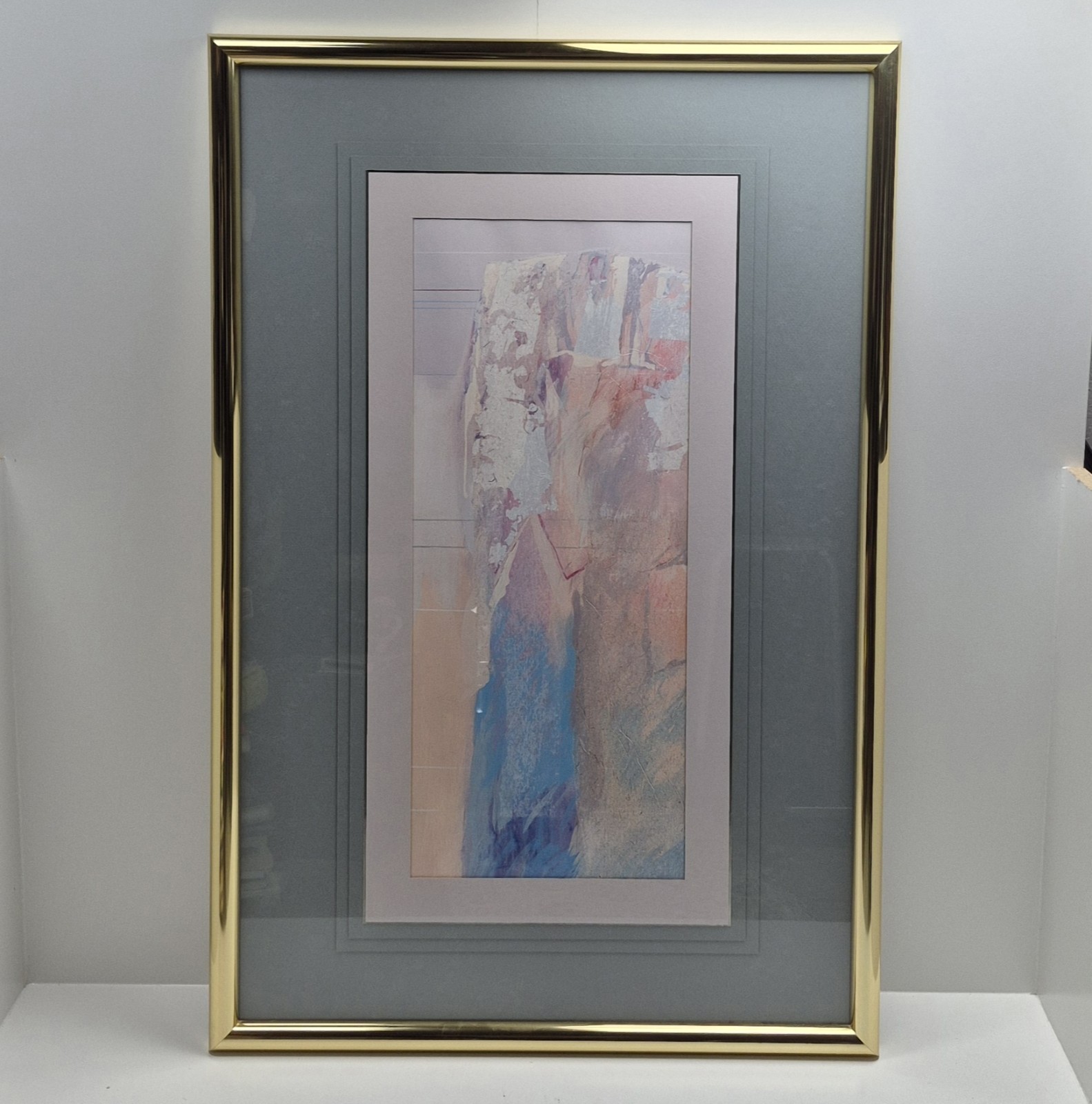Vtg Abstract Art Print Titled “Bluff” Framed in Large Brass Frame 42×28