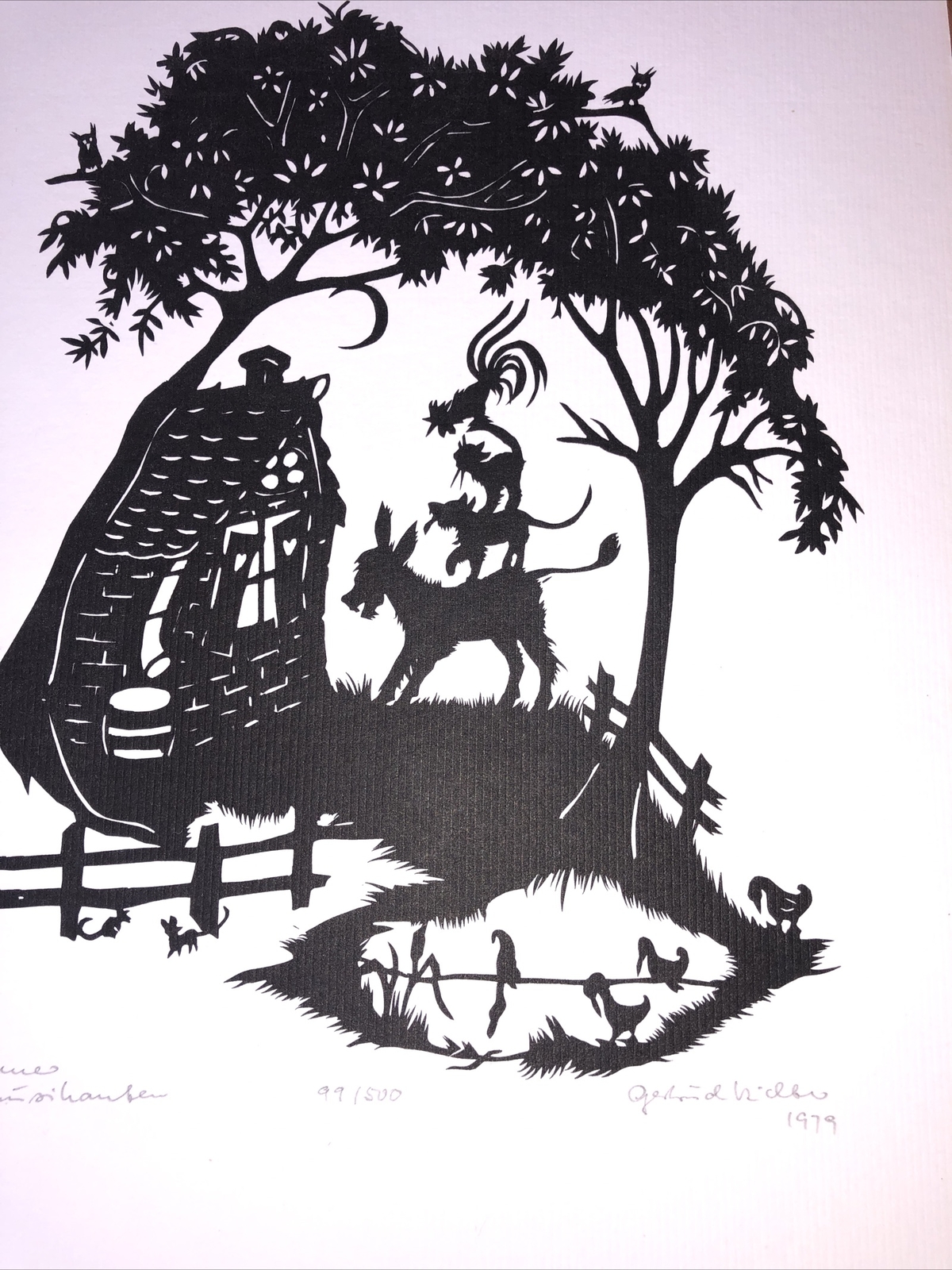 Gertrud Richter Scissors Cut Art limited Ed Print Numbered Bremen Musicians ~