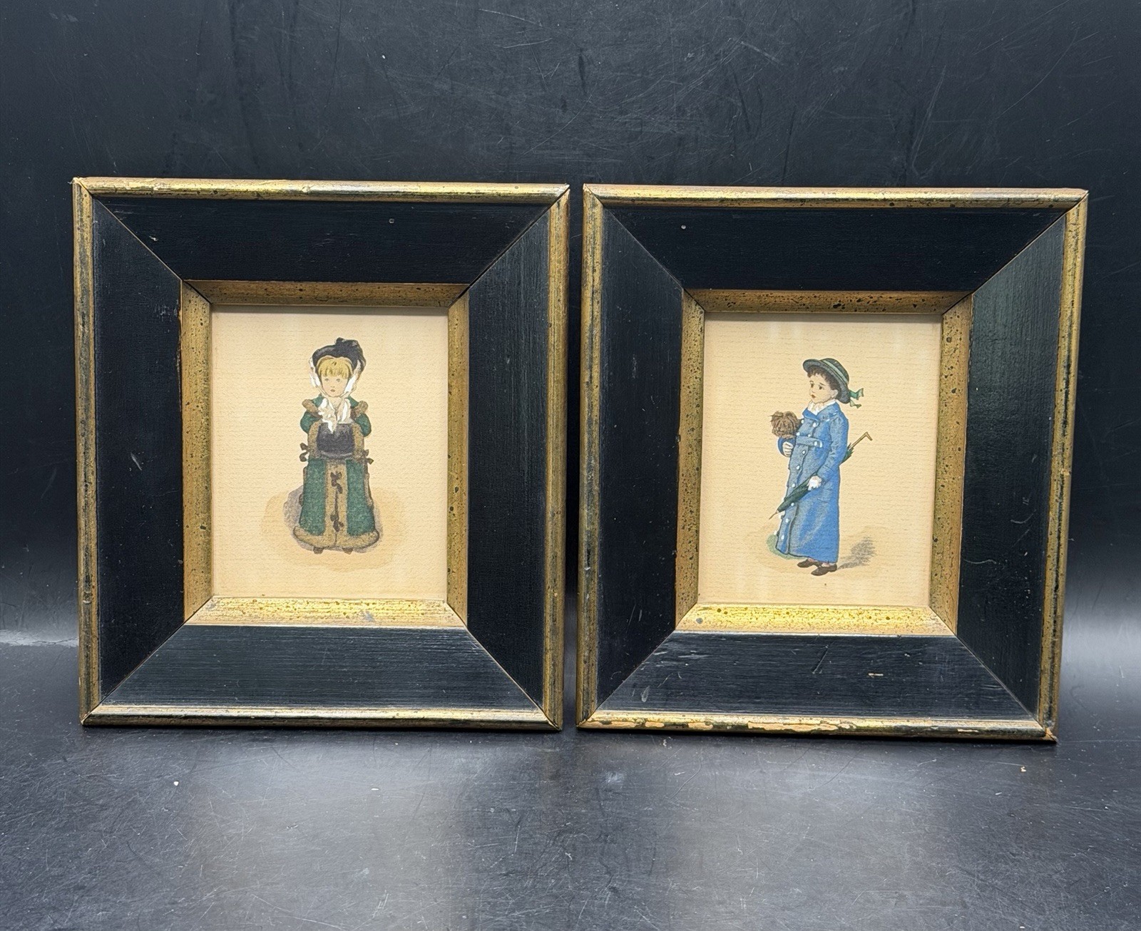 VTG MCM Kate Greenway Hand Tinted Illustrations Victorian Style Framed Wall Art