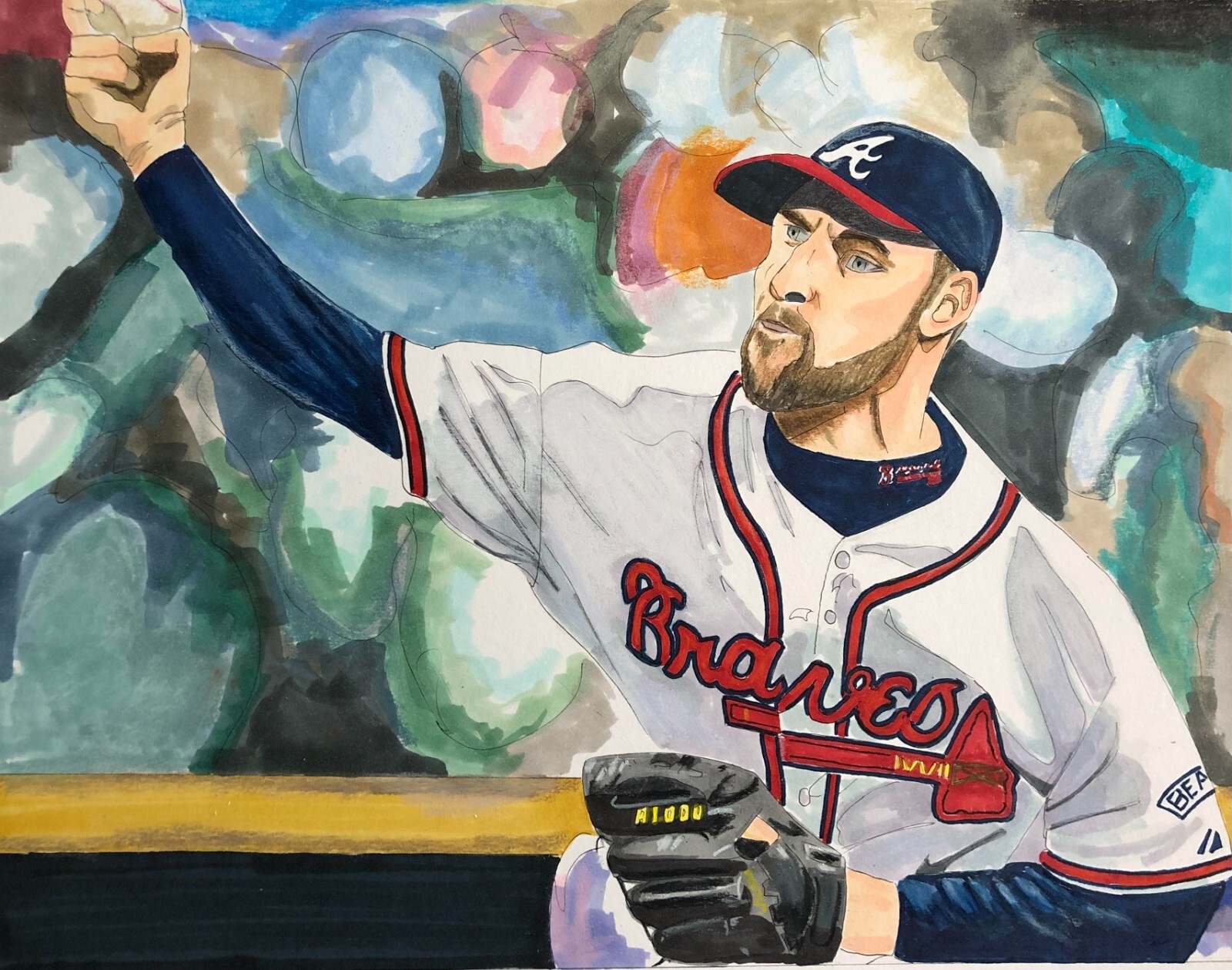 MLB Sports Player Print of Atlanta Braves Pitcher John Smoltz by Michael Brown