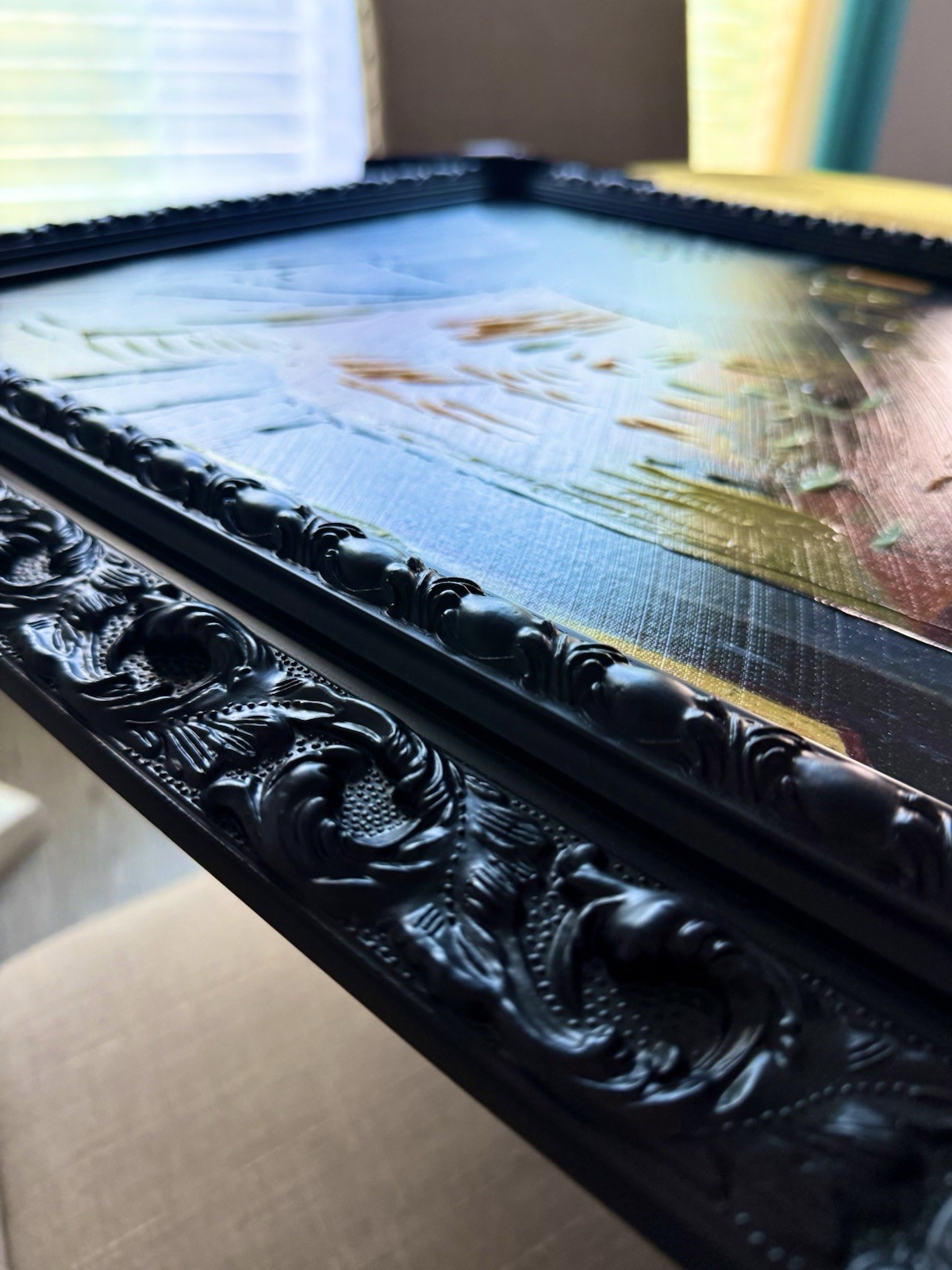 Hand Painted Van Gogh Café Terrace at Night Canvas COA Black Baroque Wood Frame