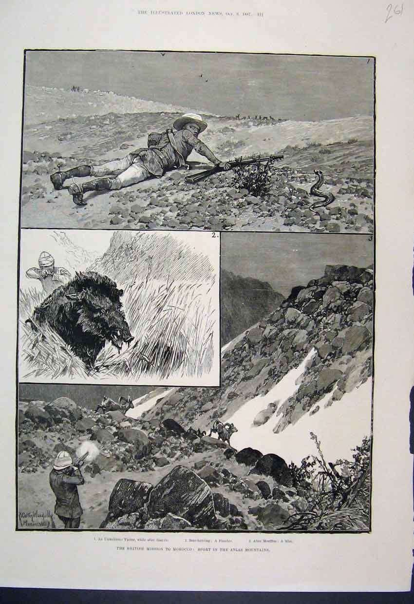 Original Old Antique Print 1887 British Mission Morocco Sport Atlas Mountains