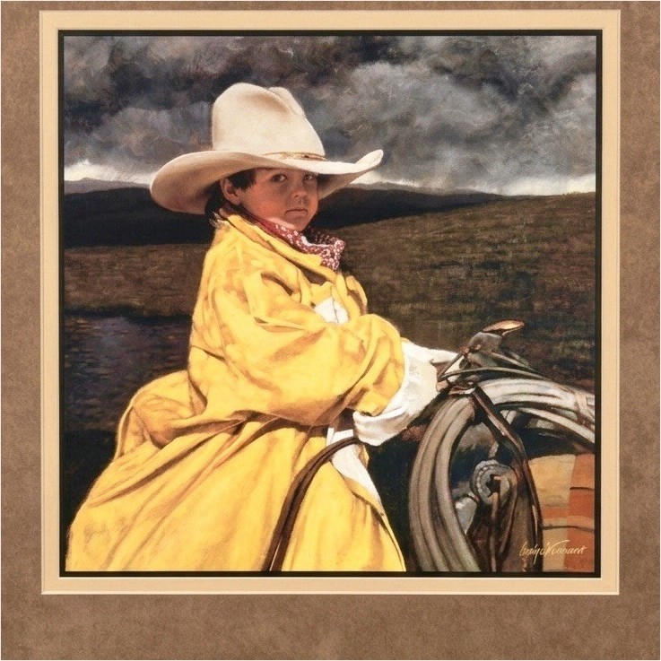Craig Tennant Western Art Little Cowboy Facing The Storm Framed Master Signature