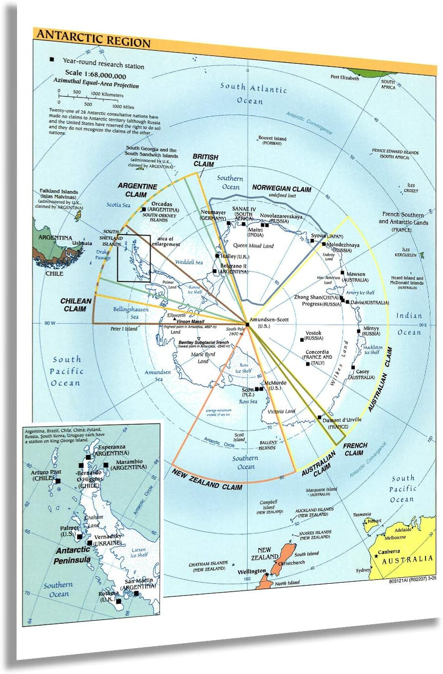 New Historix Vintage 2005 Antarctic Region Peninsula Map Poster 24×32