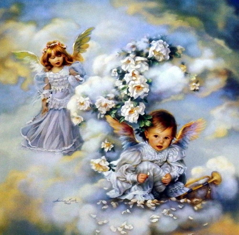 Sandra Kuck ” Heavenly Hideaway” Children Angel Art Print Image Size 12″ x 12″