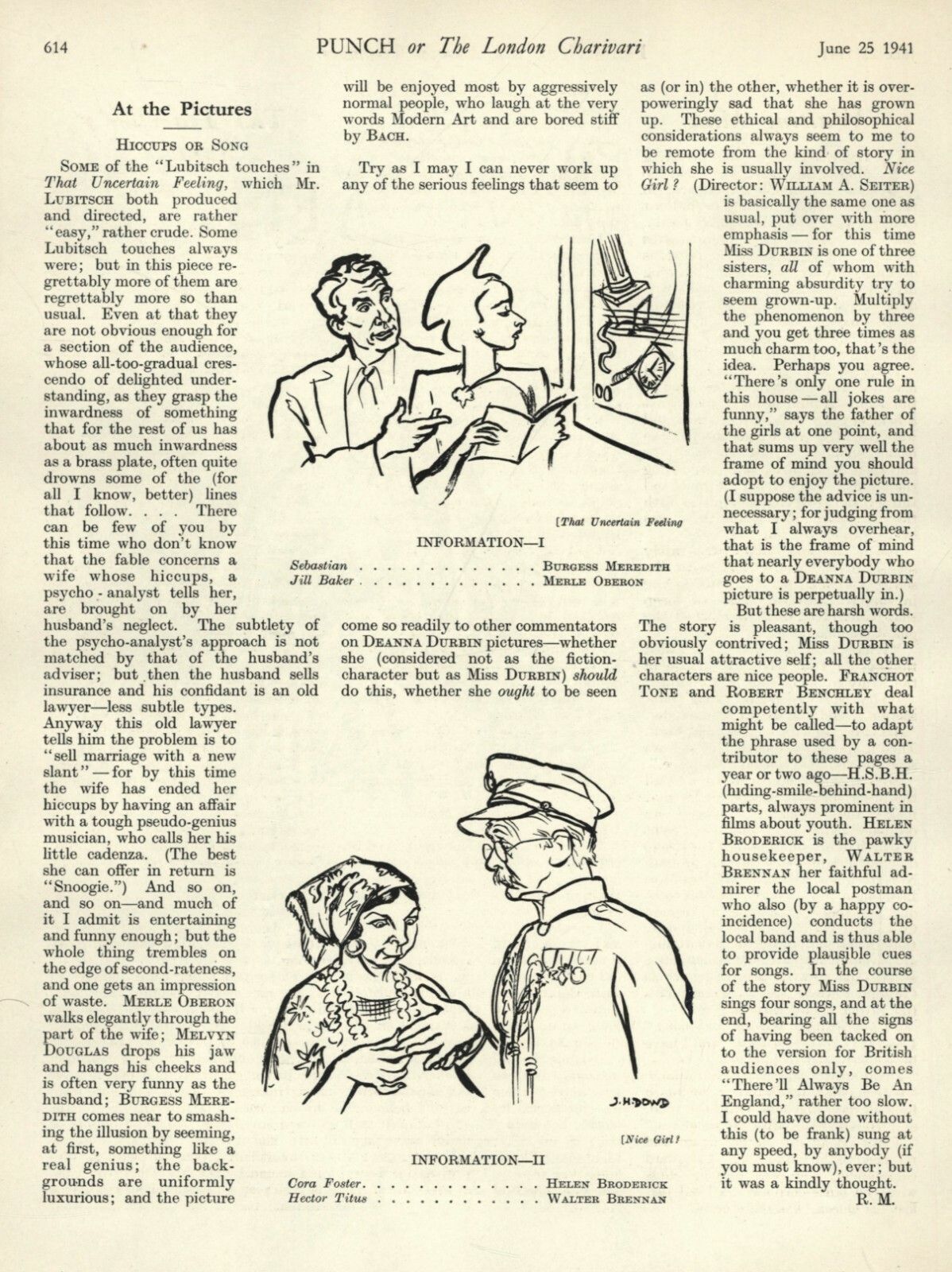 1941 MOVIE REVIEW: “That Uncertain Feeling” Burgess Meredith, Merle Oberon