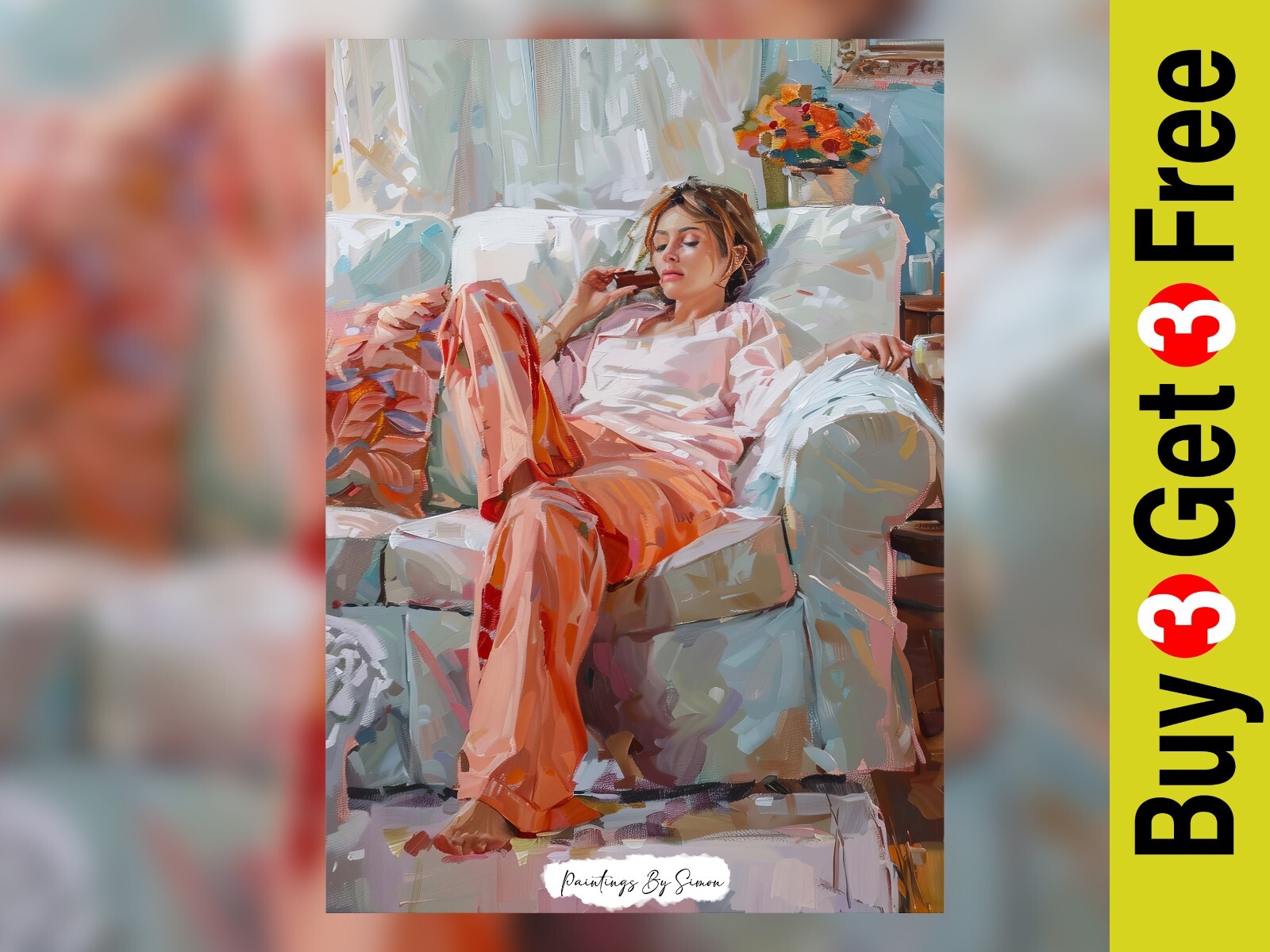 Serene Portrait Relaxed Woman Impasto, Oil Painting Print 5″x7″ on Matte Paper