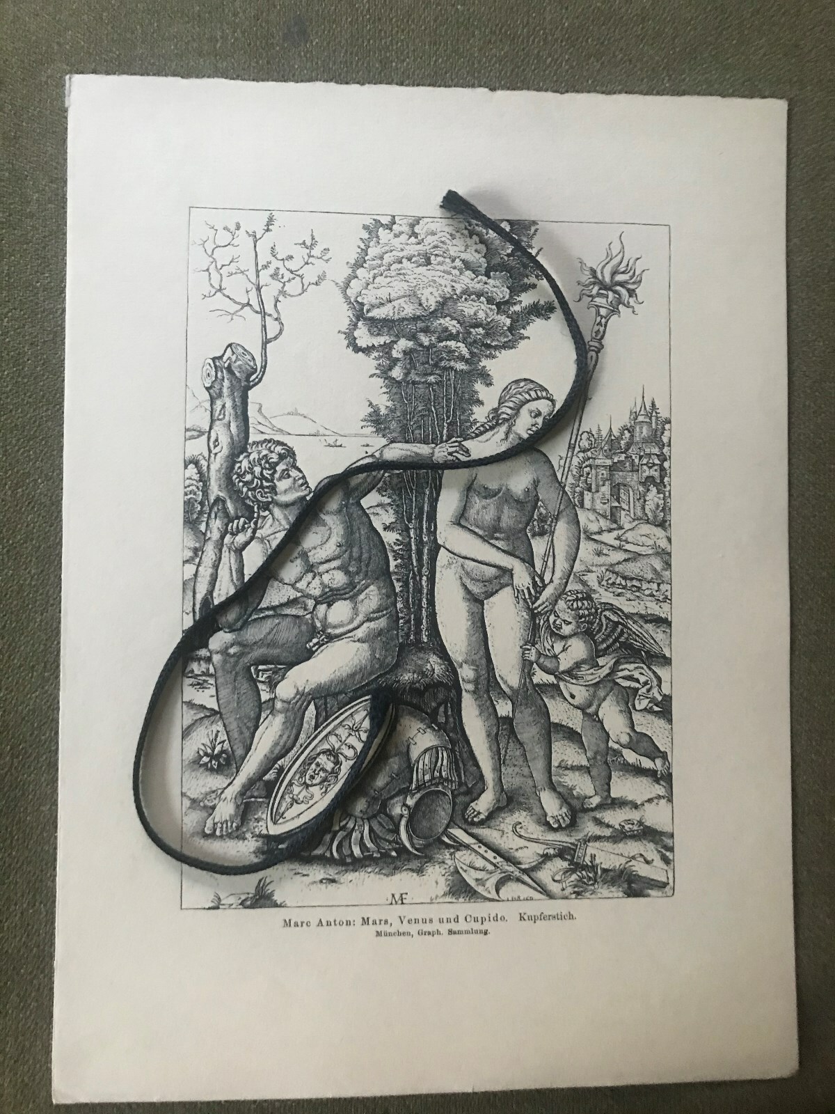 Marc Anton: Mars, Venus and Cupido, copperplate engraving, print on thin cardboard, old print