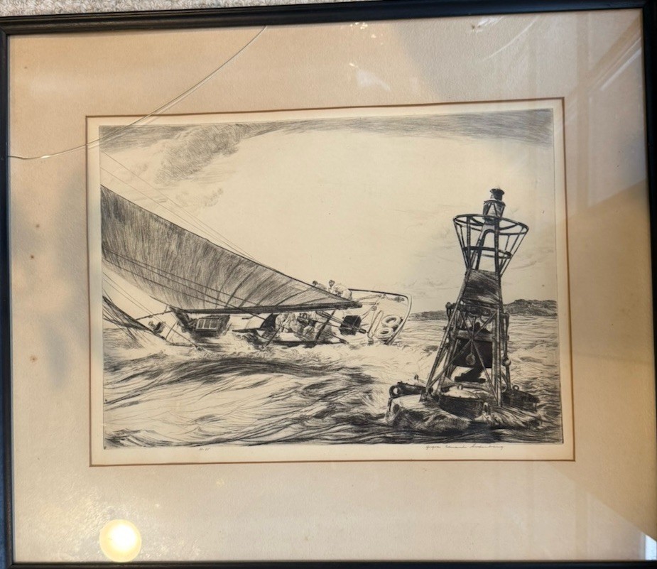 Yngve Edward Soderberg Signed 1985 Maritime Etching Sailboat Scene Framed