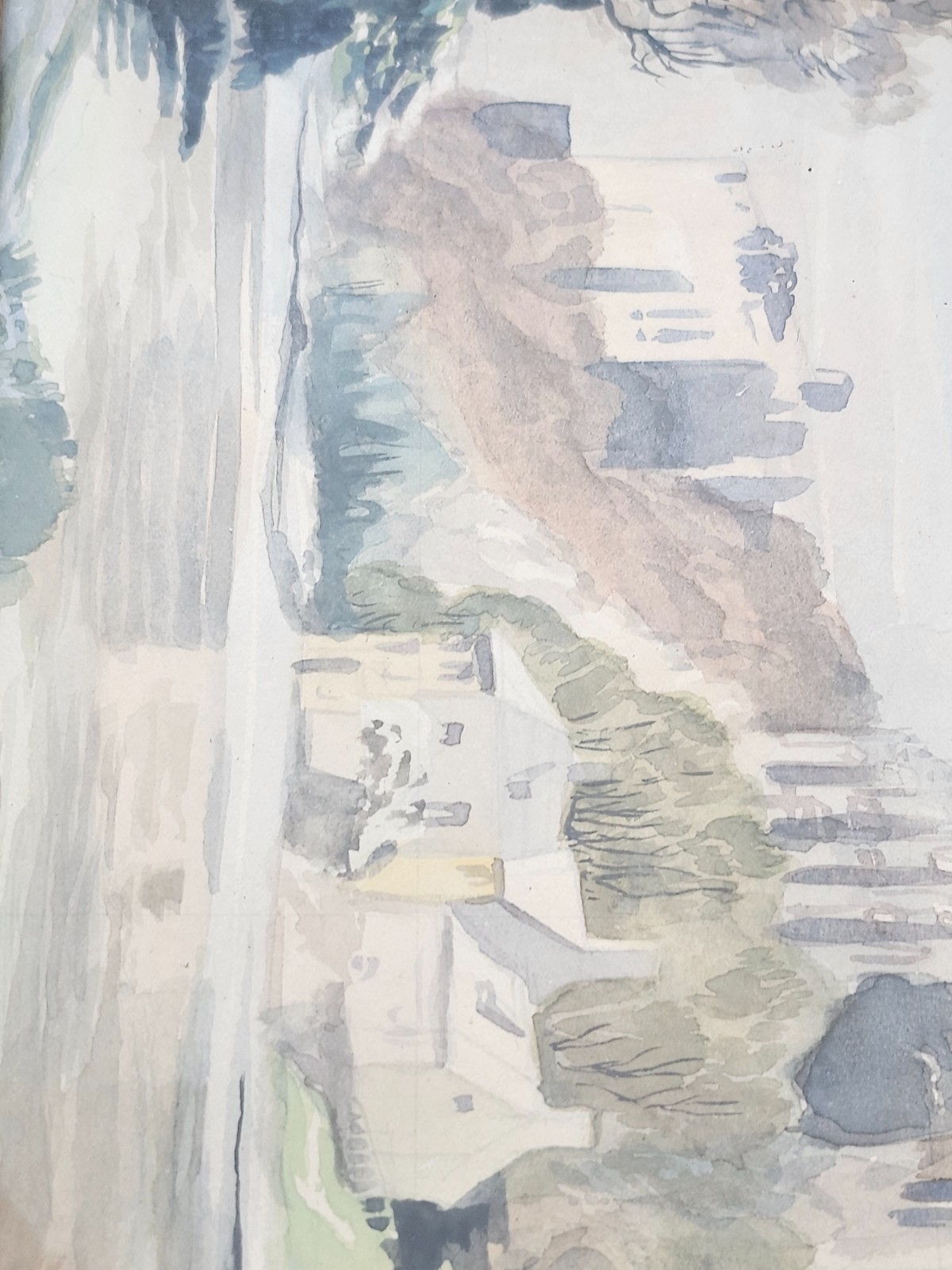 Antique 19thC Watercolor Painting Durham Cathedral After Thomas Girtin Original