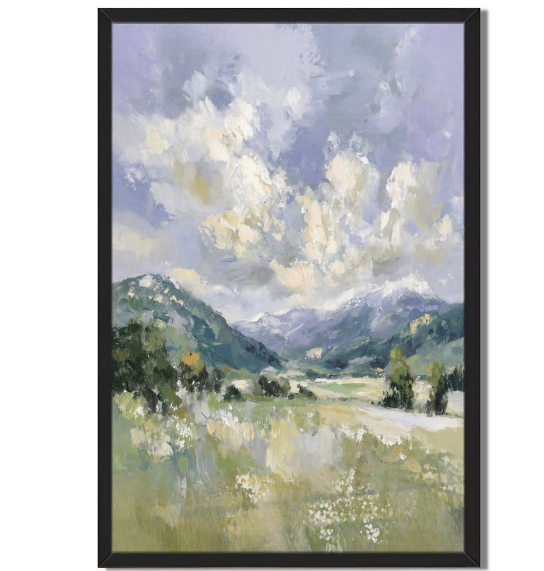 Impressionist Landscape Framed Canvas Painting Serene Valley Wall Art Decor