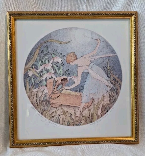 Fairy Nursery Pastels Gold Framed Litho Print 82/950 Signed by Joy Wallace 1993