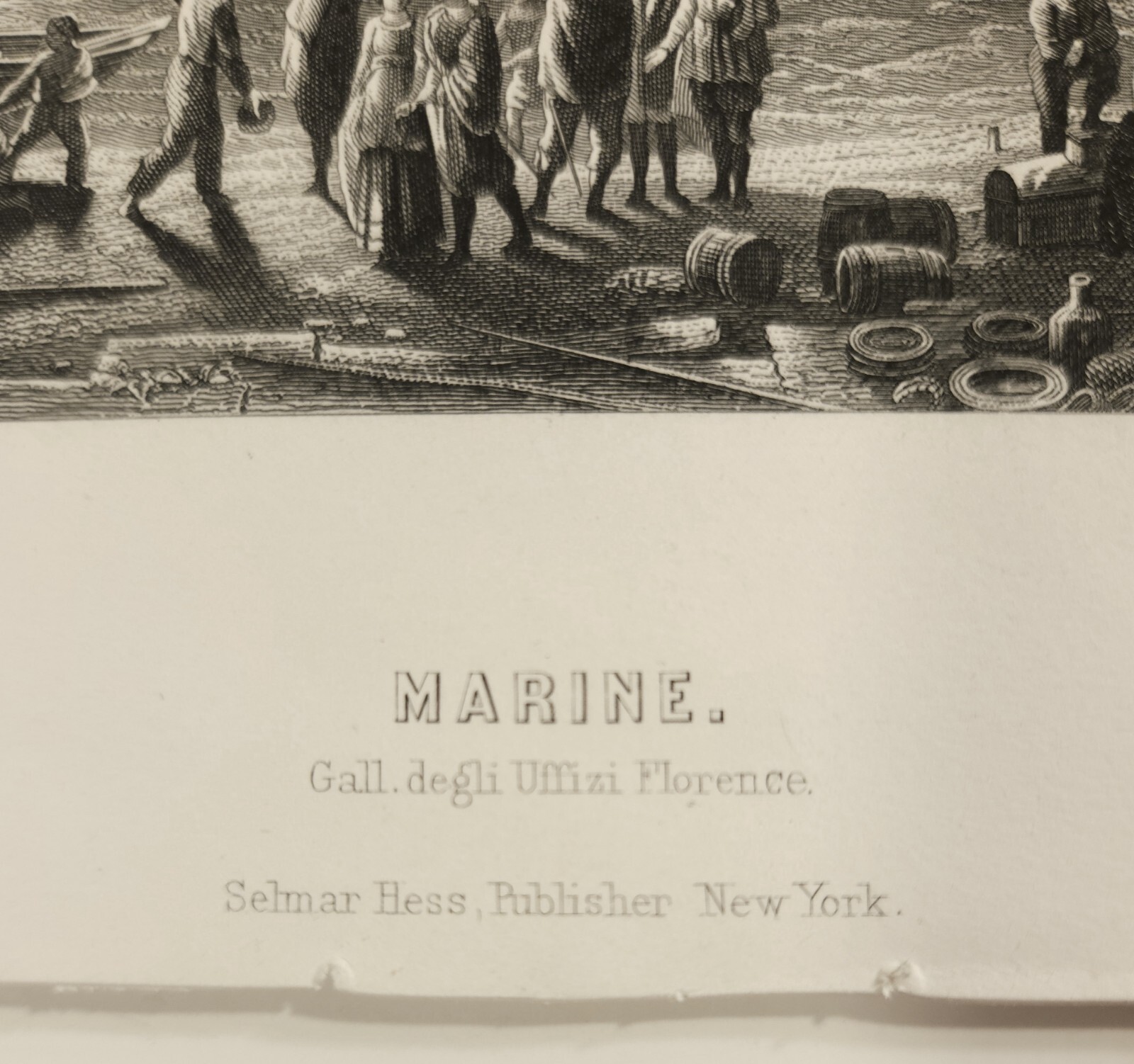 Vintage Marine Scene Windjammers People At Harborside 19th Century Engraving