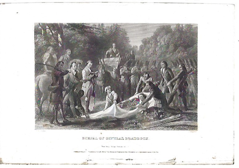 19th Century, 3 Steel Engraved Prints, The Fall, Retreat, Burial of Gen.Braddock