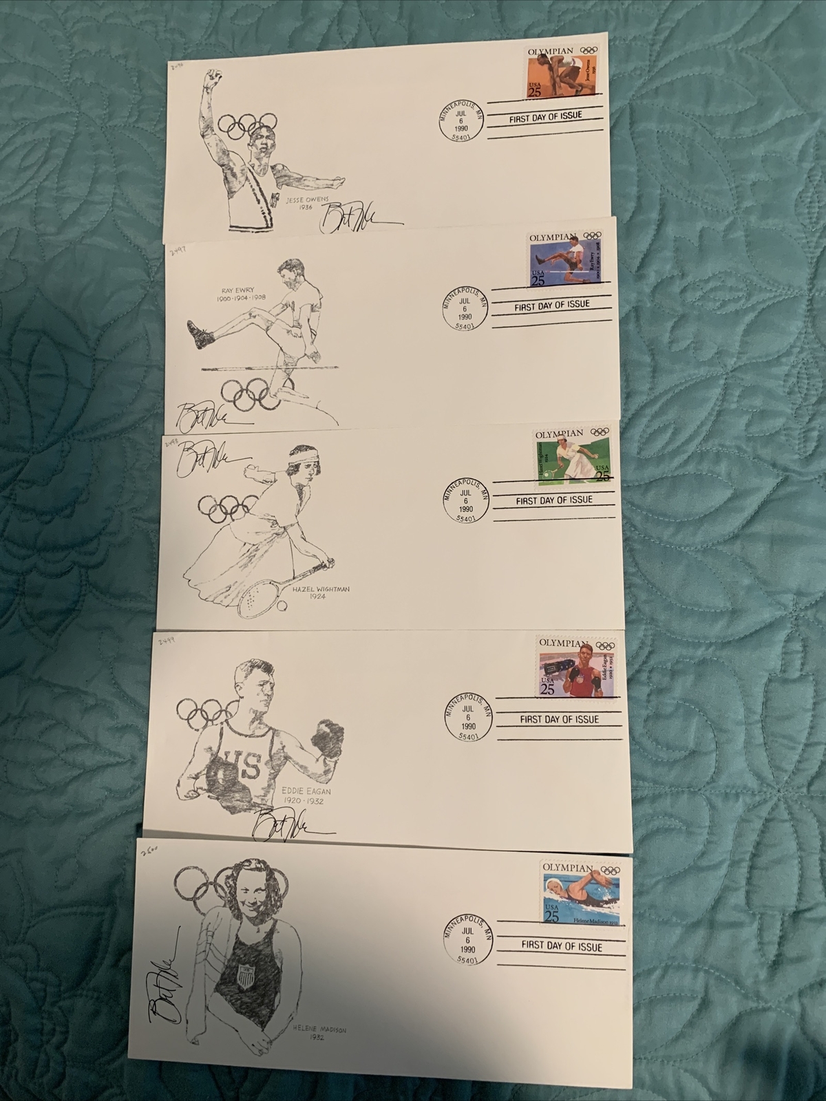 OLYMPICS-US FDC- 5-EXCEEDINGLY RARE-DRAWN & PERSONALLY SIGNED BY BART FORBES