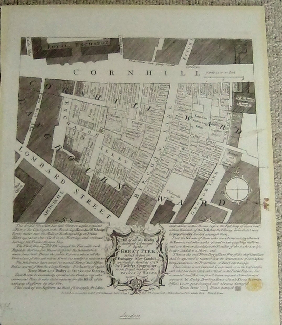 Houses Business destroyed & damaged the GREAT FIRE London 1748 Hardback map
