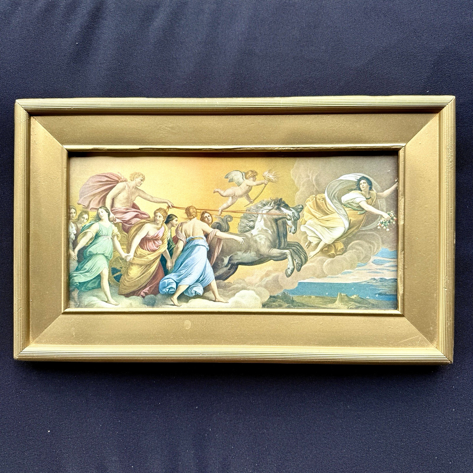 Antique Framed Italian Lithographic Print L’Aurora Guido Reni Late 1800s
