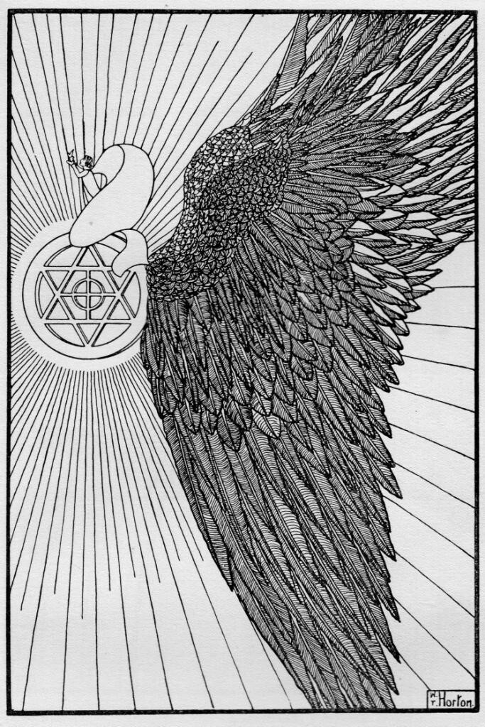 On the Wings of the Eternal W. T. Horton 1901 Symbolist Esoteric Woodcut Print