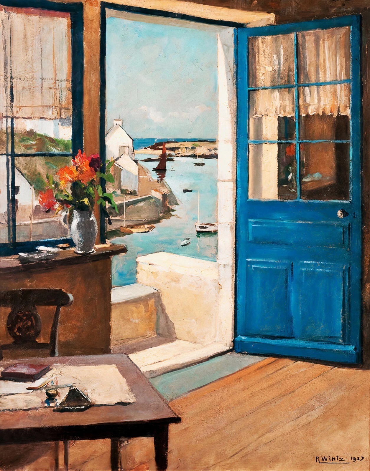 Raymond Wintz The Blue Door VINTAGE art print antique painting