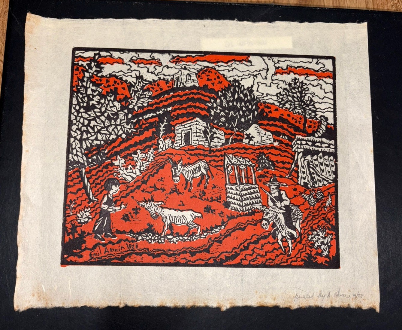 After Emil Armin Mountain Farm Santa Fe Woodblock 1928 Expressionist Art Deco!!!