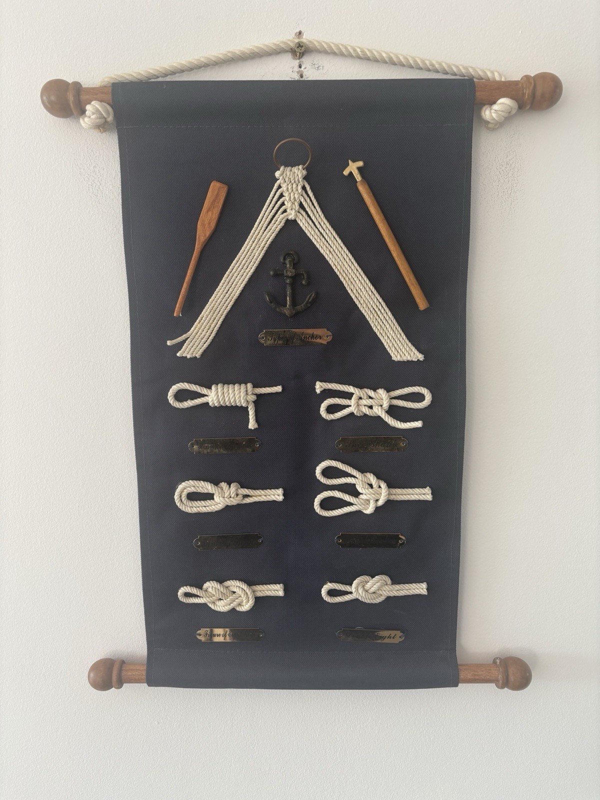Nautical Knott Display On A Wall Hanging Canvas Wall Art Navy Blue Nautical Ship