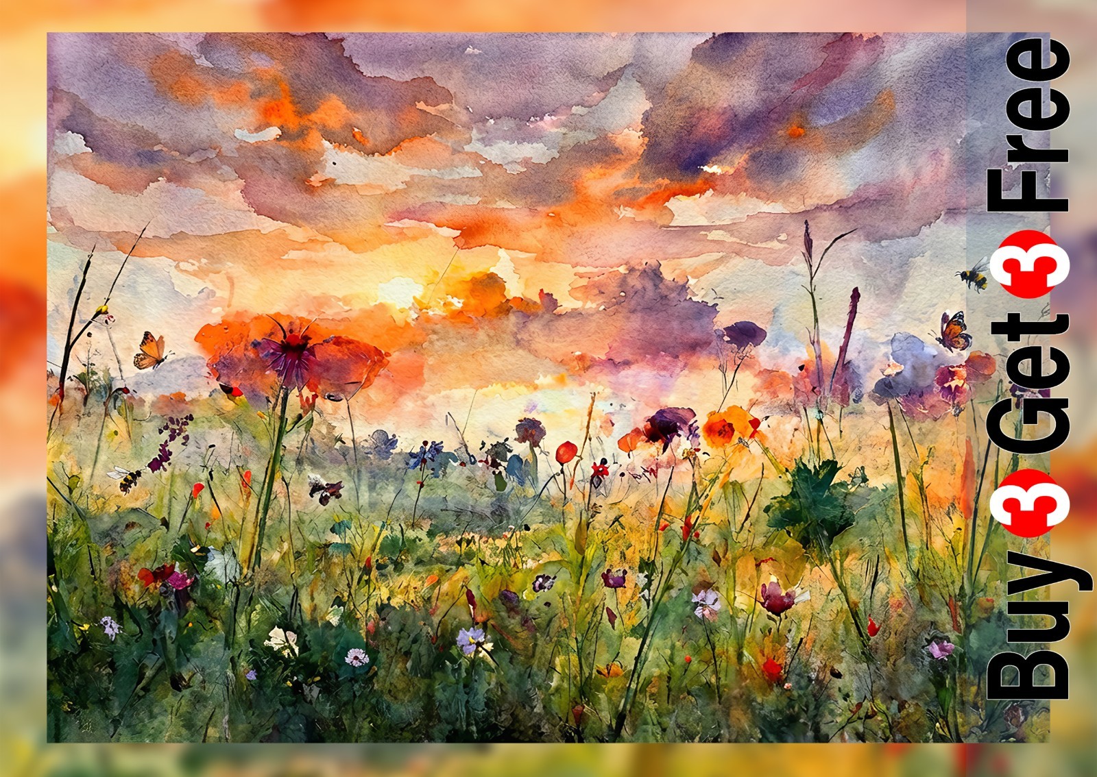 Print of watercolour painting, Wild Poppies In a Field, wall hanging, art work