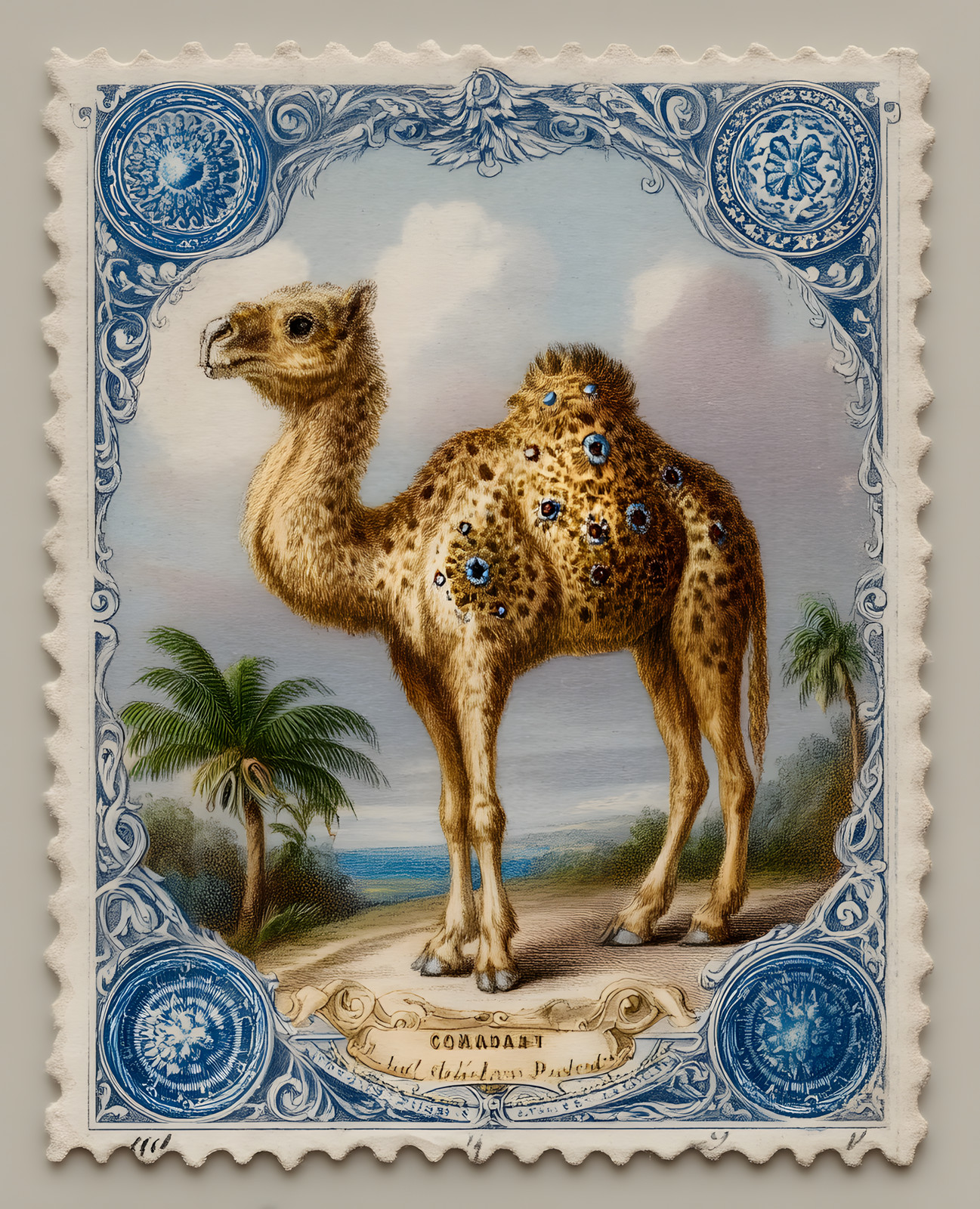 8×10 Spotted Camel Stamp Style Art Print – 187219912